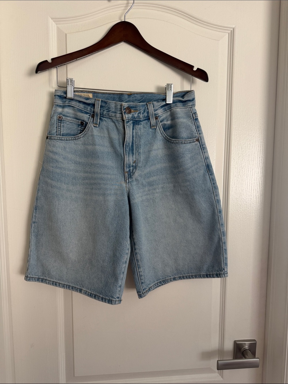 Levi High-Rise Light Blue Denim Bermuda Shorts for Women